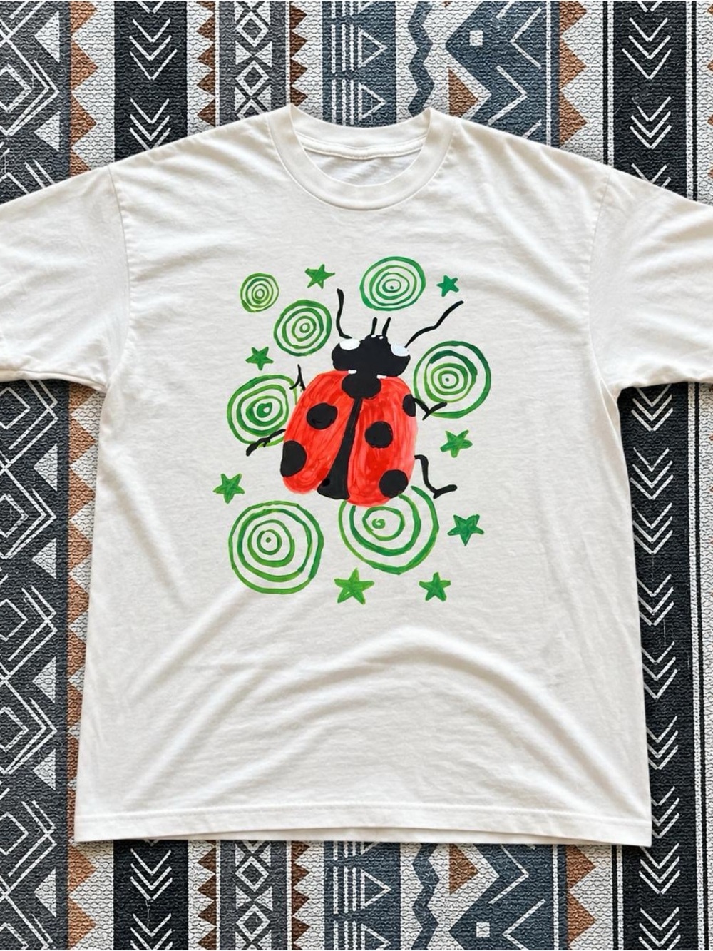 Gildan White Tee with Red Ladybug Graphic, Unisex Cotton T-Shirt